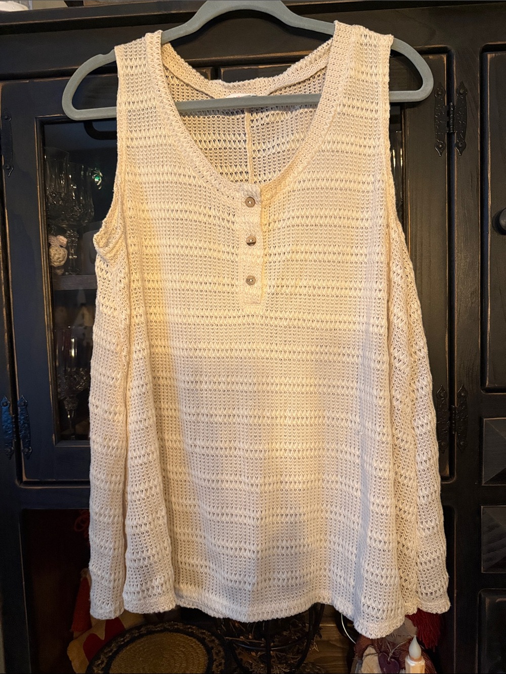 Fantastic Fawn Cream Crochet Tank with Button Placket